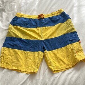 Polo Ralph Lauren Y2K swim bathing suit Blue Yellow Striped Shorts Men’s L prep